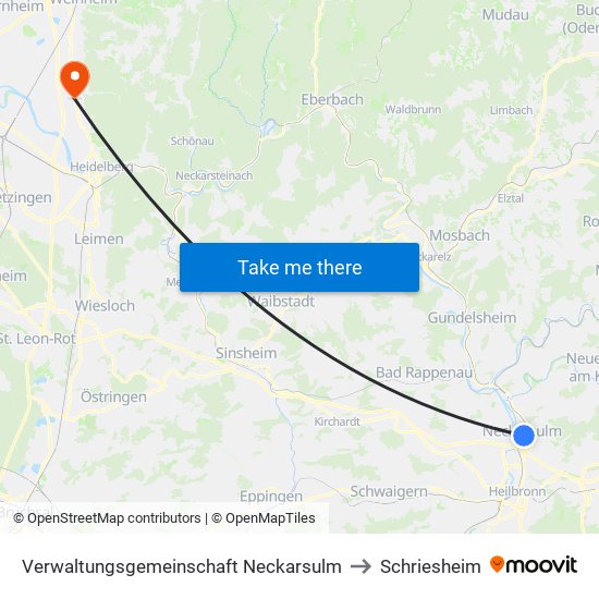 Verwaltungsgemeinschaft Neckarsulm to Schriesheim map