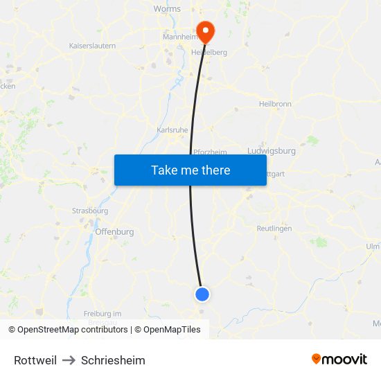 Rottweil to Schriesheim map
