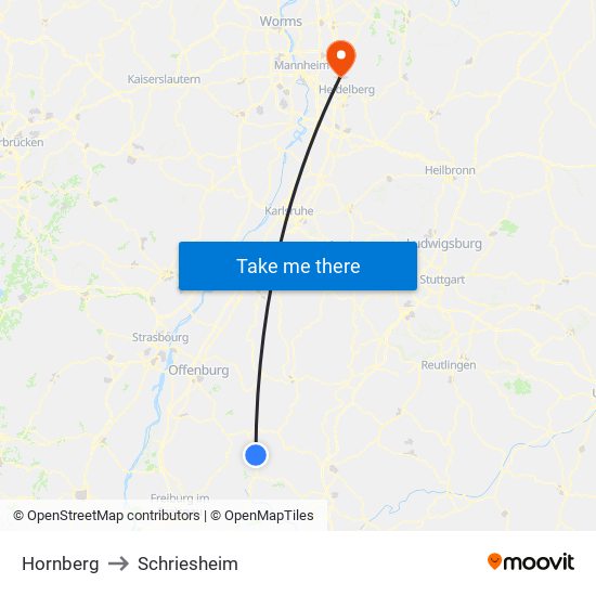 Hornberg to Schriesheim map