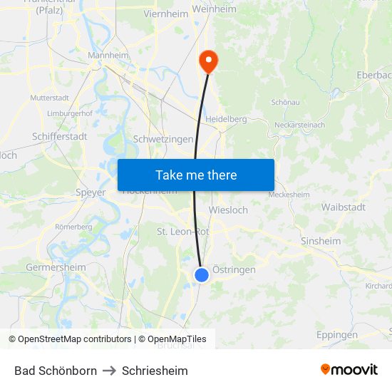 Bad Schönborn to Schriesheim map