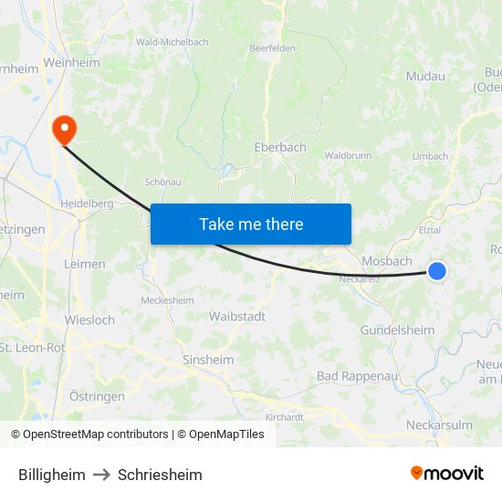 Billigheim to Schriesheim map