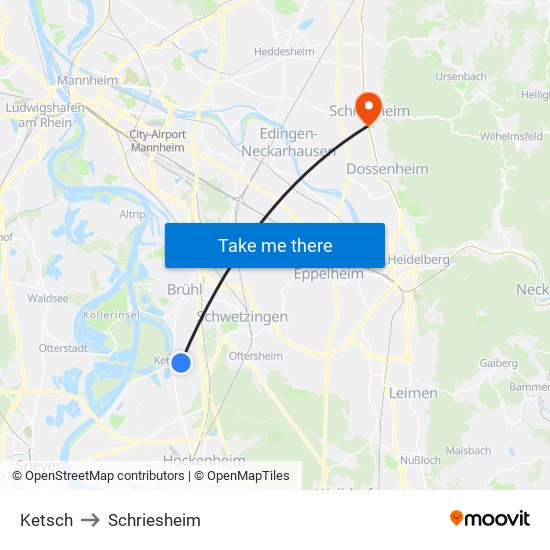 Ketsch to Schriesheim map