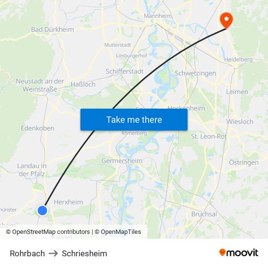 Rohrbach to Schriesheim map