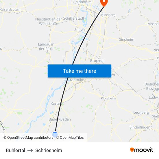 Bühlertal to Schriesheim map