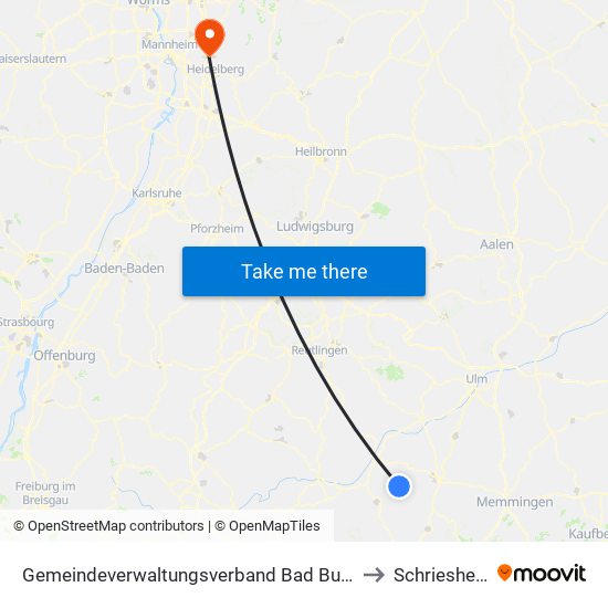 Gemeindeverwaltungsverband Bad Buchau to Schriesheim map