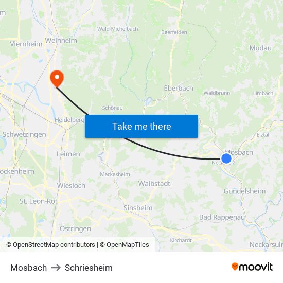 Mosbach to Schriesheim map