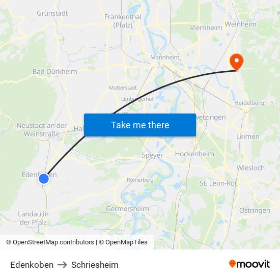 Edenkoben to Schriesheim map