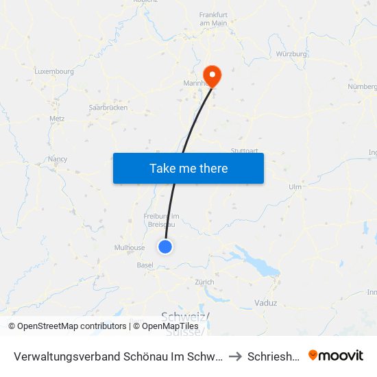 Verwaltungsverband Schönau Im Schwarzwald to Schriesheim map