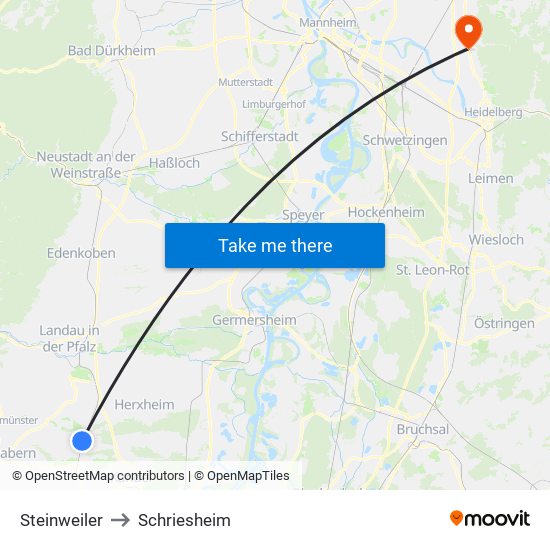 Steinweiler to Schriesheim map