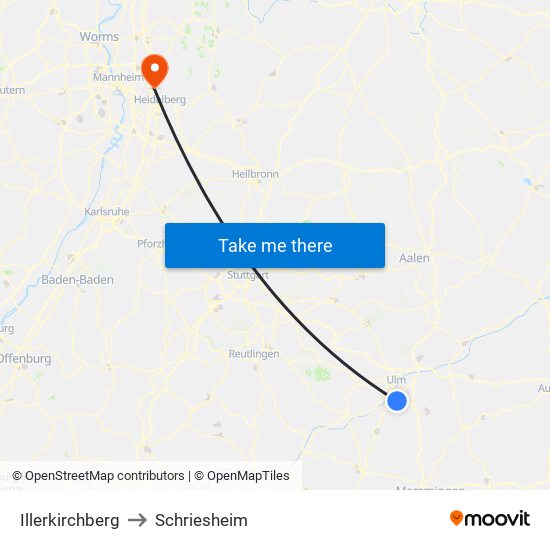 Illerkirchberg to Schriesheim map