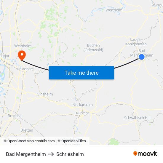 Bad Mergentheim to Schriesheim map