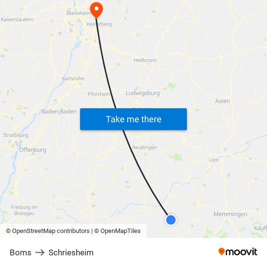 Boms to Schriesheim map