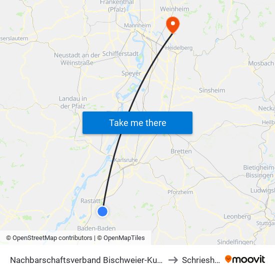 Nachbarschaftsverband Bischweier-Kuppenheim to Schriesheim map