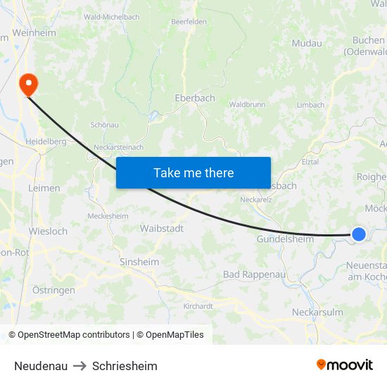 Neudenau to Schriesheim map