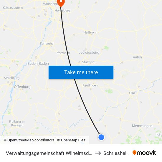 Verwaltungsgemeinschaft Wilhelmsdorf to Schriesheim map