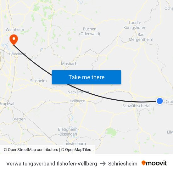 Verwaltungsverband Ilshofen-Vellberg to Schriesheim map