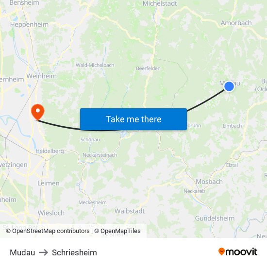Mudau to Schriesheim map