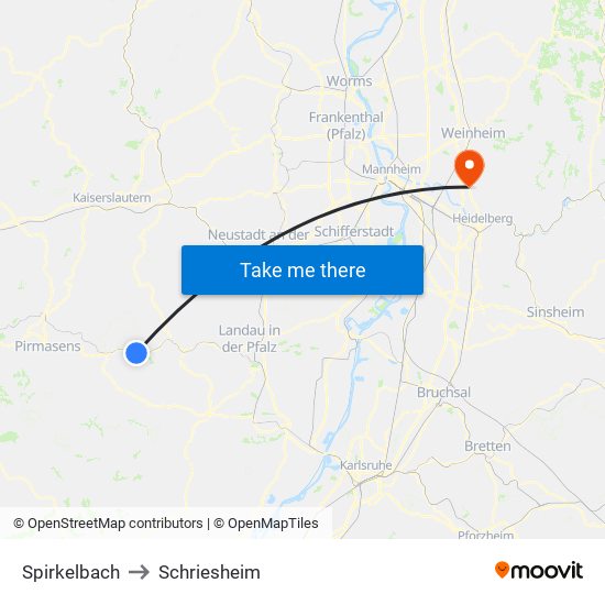 Spirkelbach to Schriesheim map