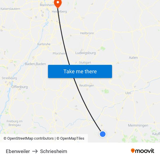 Ebenweiler to Schriesheim map