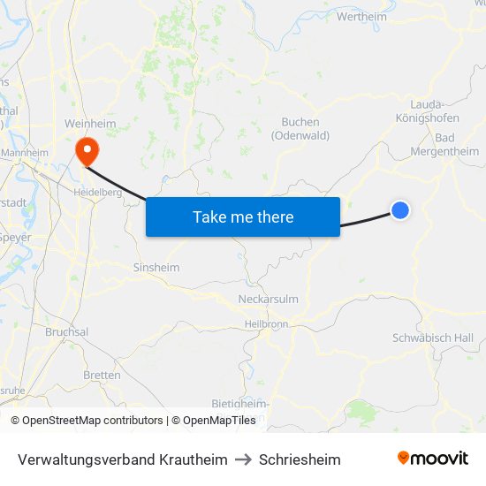 Verwaltungsverband Krautheim to Schriesheim map