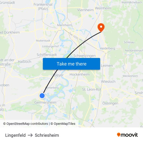 Lingenfeld to Schriesheim map