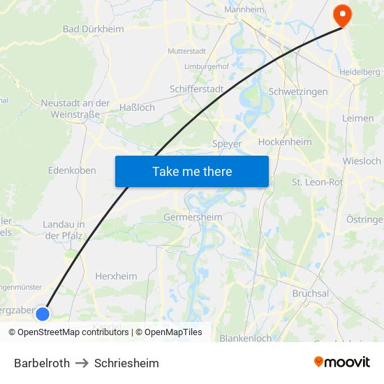 Barbelroth to Schriesheim map