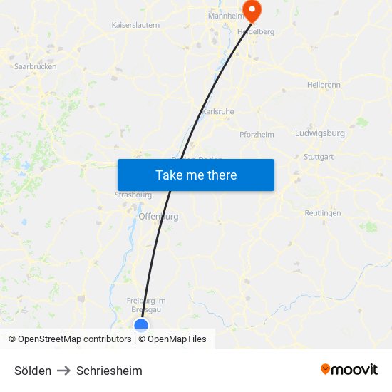 Sölden to Schriesheim map