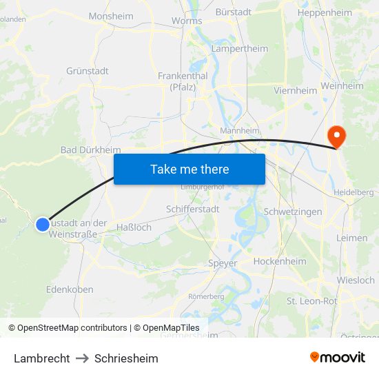 Lambrecht to Schriesheim map