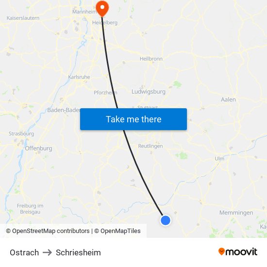 Ostrach to Schriesheim map