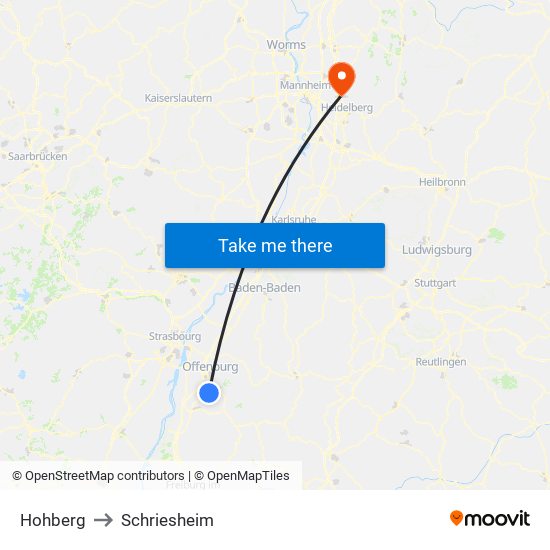 Hohberg to Schriesheim map