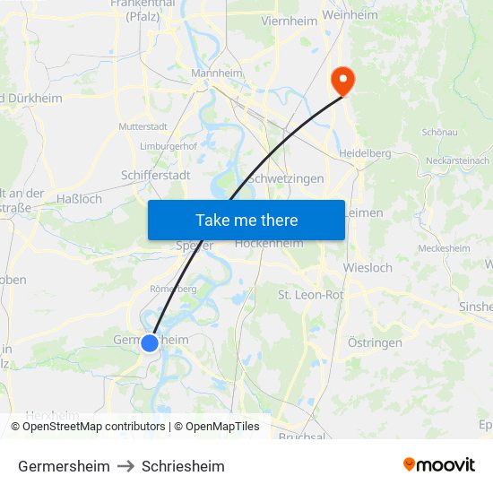 Germersheim to Schriesheim map