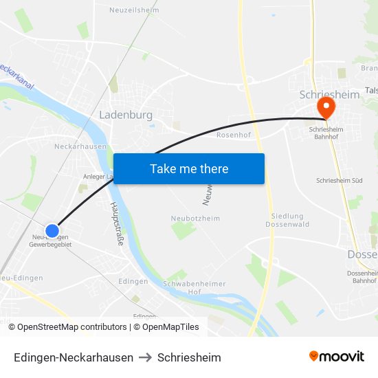 Edingen-Neckarhausen to Schriesheim map