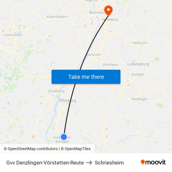 Gvv Denzlingen-Vörstetten-Reute to Schriesheim map