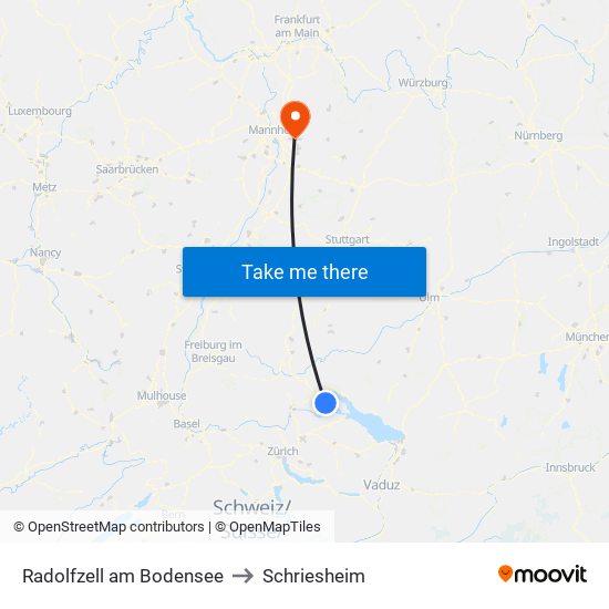 Radolfzell am Bodensee to Schriesheim map