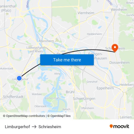 Limburgerhof to Schriesheim map