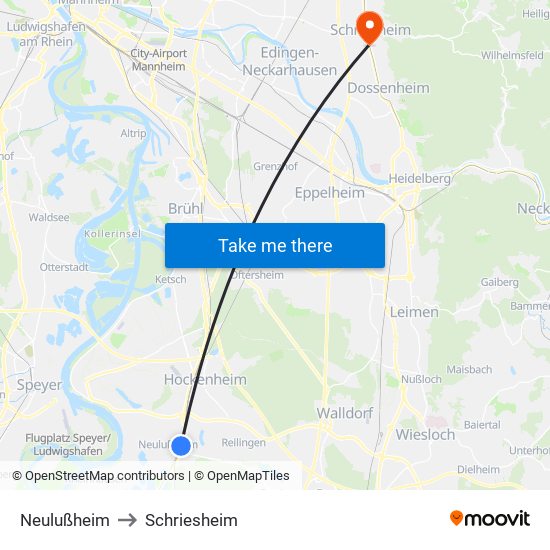 Neulußheim to Schriesheim map