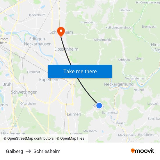 Gaiberg to Schriesheim map