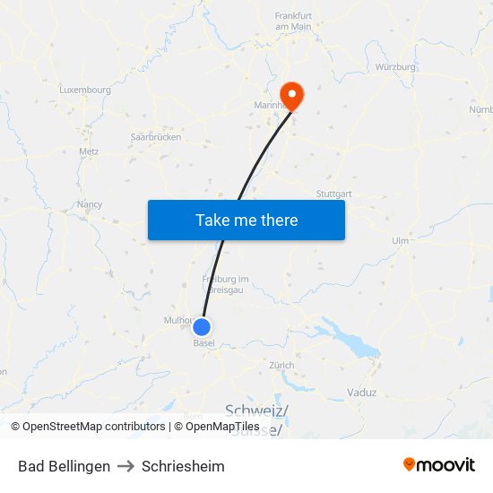 Bad Bellingen to Schriesheim map