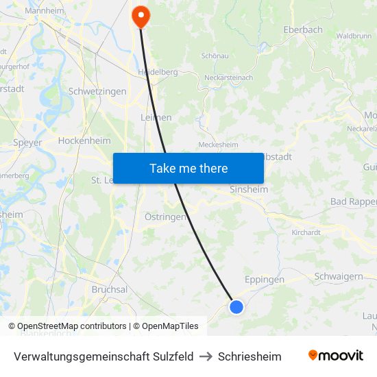 Verwaltungsgemeinschaft Sulzfeld to Schriesheim map