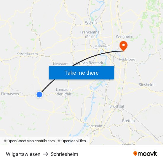 Wilgartswiesen to Schriesheim map