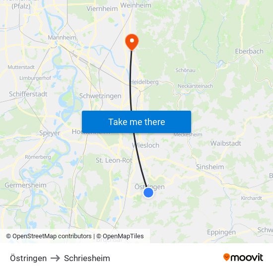 Östringen to Schriesheim map