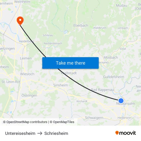 Untereisesheim to Schriesheim map