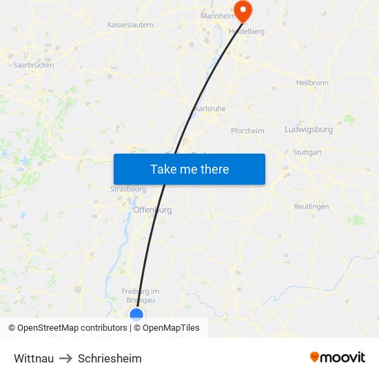 Wittnau to Schriesheim map