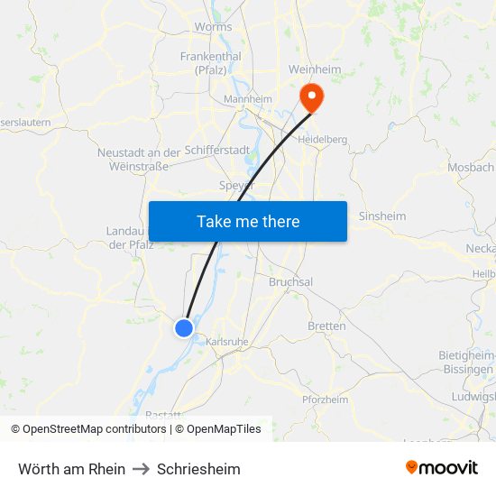 Wörth am Rhein to Schriesheim map