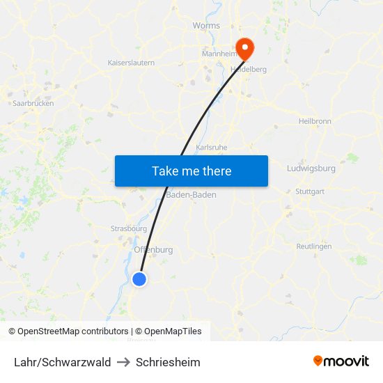 Lahr/Schwarzwald to Schriesheim map