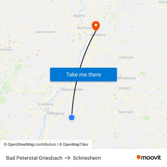 Bad Peterstal-Griesbach to Schriesheim map