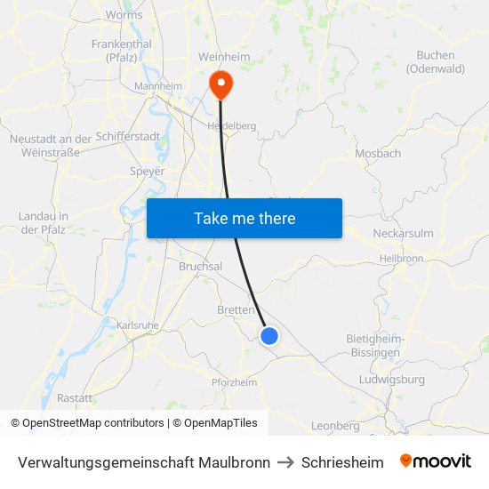 Verwaltungsgemeinschaft Maulbronn to Schriesheim map