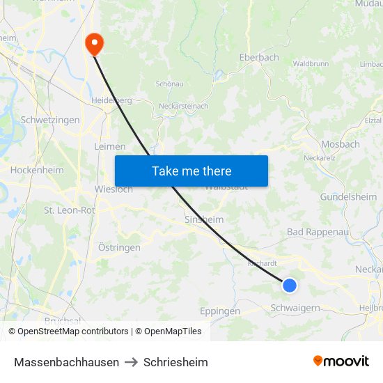 Massenbachhausen to Schriesheim map