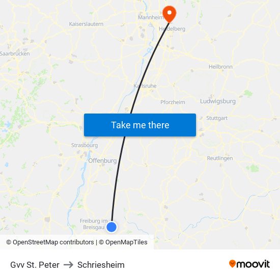 Gvv St. Peter to Schriesheim map