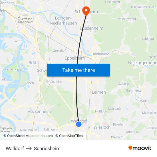 Walldorf to Schriesheim map